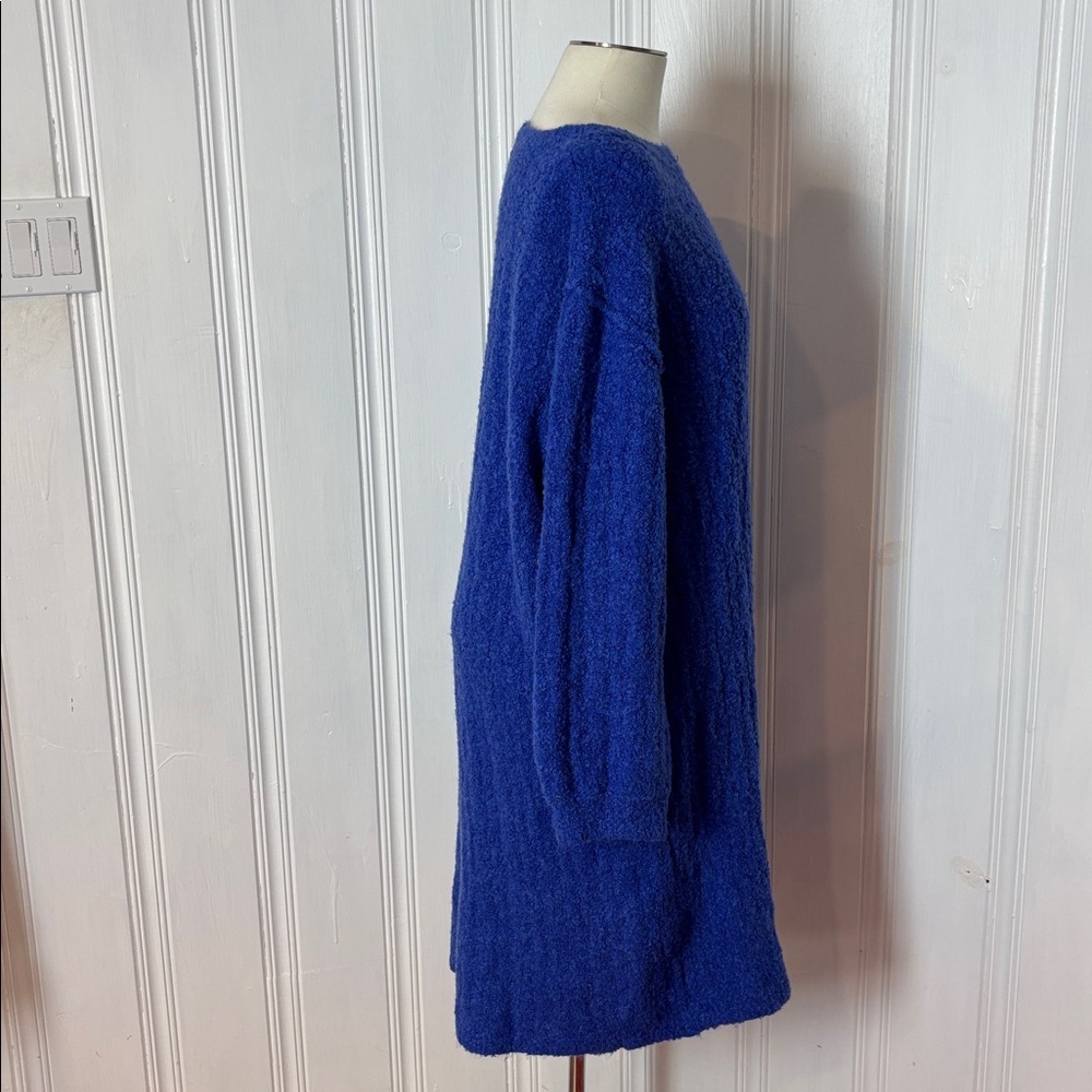 J Oversized Royal Blue Bouclé Knit Sweater Tunic with Front Slit - Size XL - Picture 2 of 8